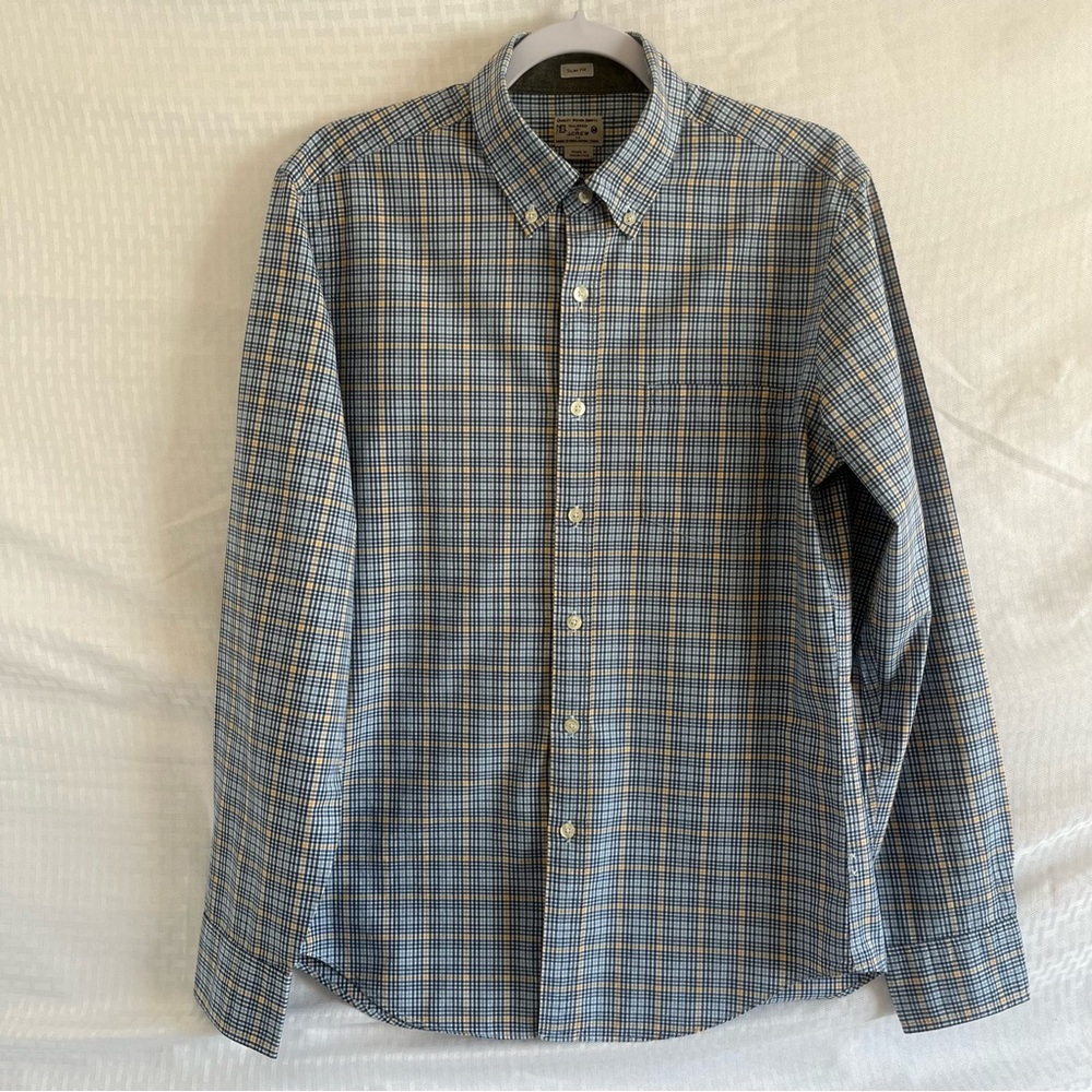 J. Crew Slim Fit Button Down Blue Yellow Paid Long Sleeve Shirt Size Medium